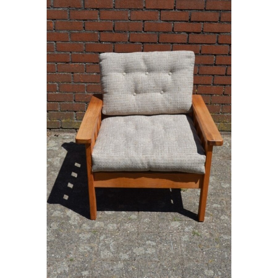 Vintage IKEA Arboga fauteuil van grenen met originele stof-2
