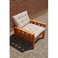 thumb-Vintage IKEA Arboga fauteuil van grenen met originele stof-3