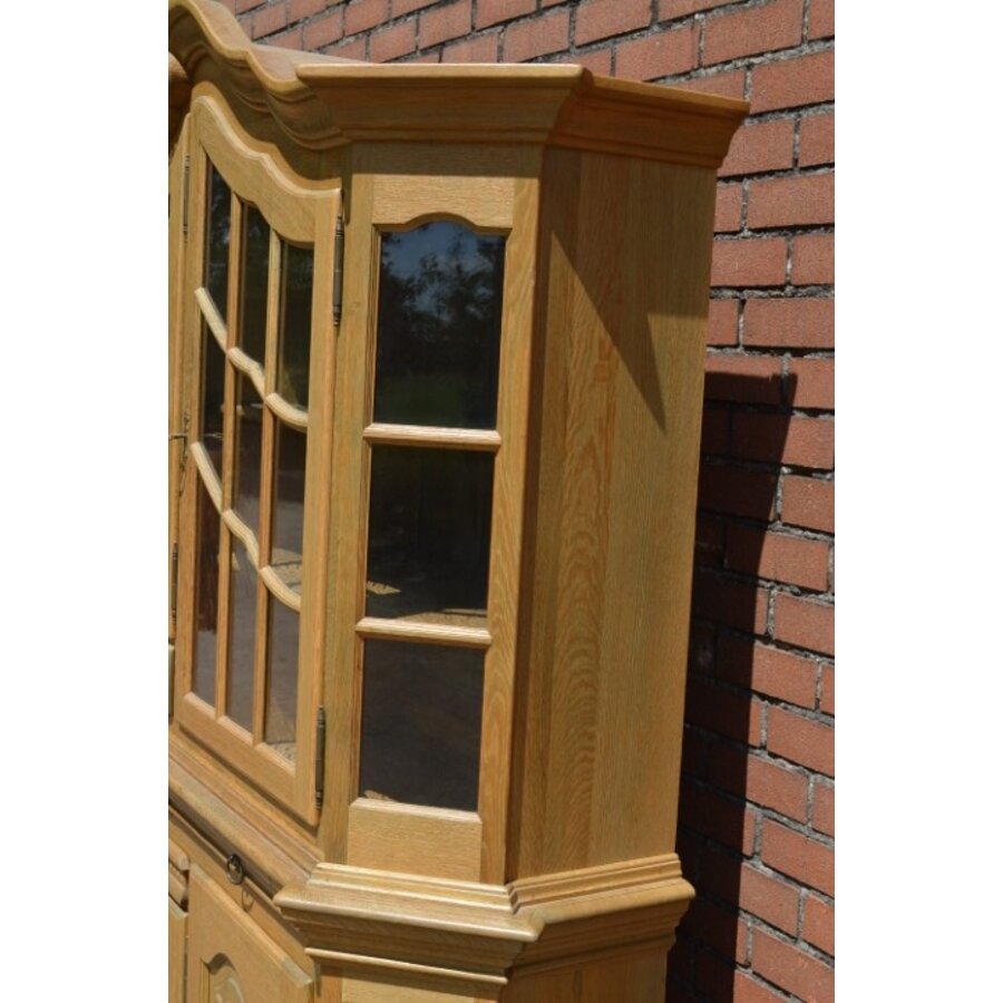 Tweedelige massief eiken buffetkast met glas en laden-9