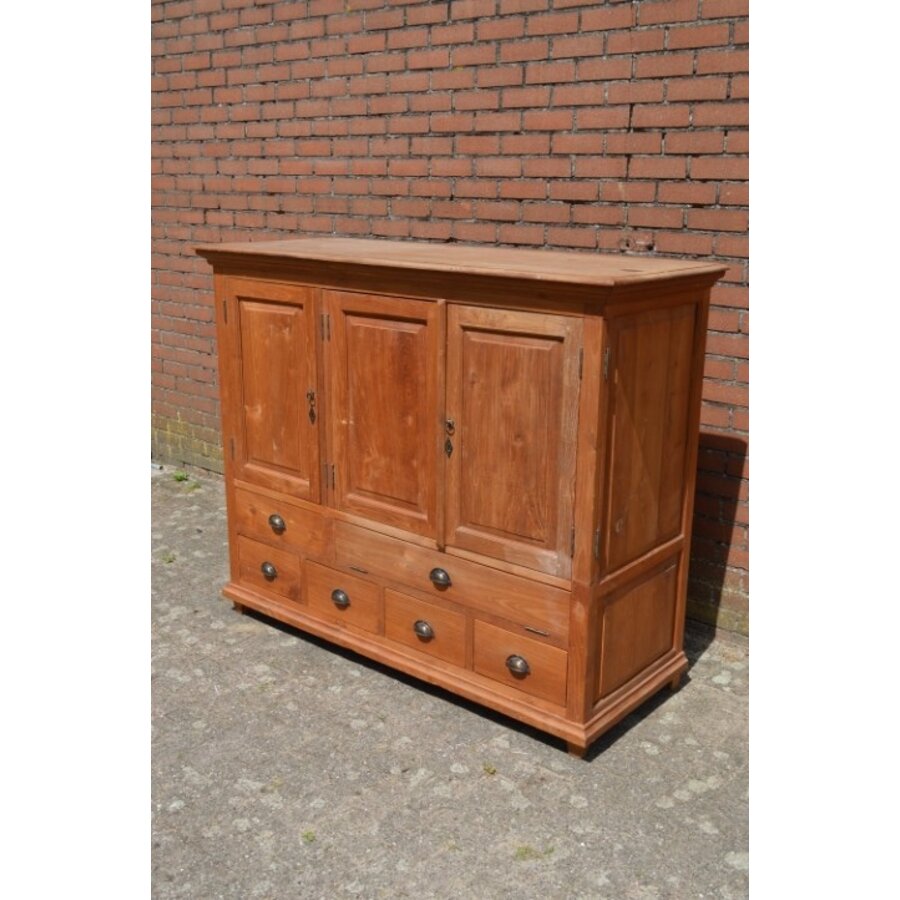 Asymmetrisch teakhouten dressoir met laden en deuren-2