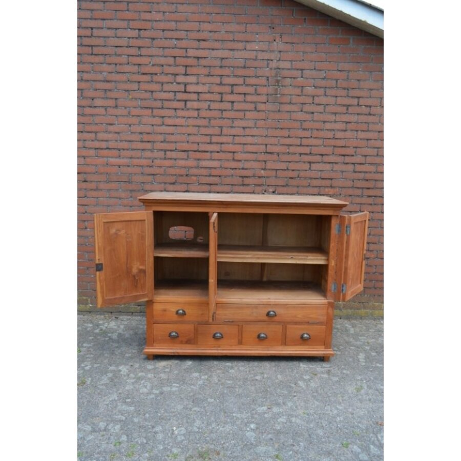 Asymmetrisch teakhouten dressoir met laden en deuren-4