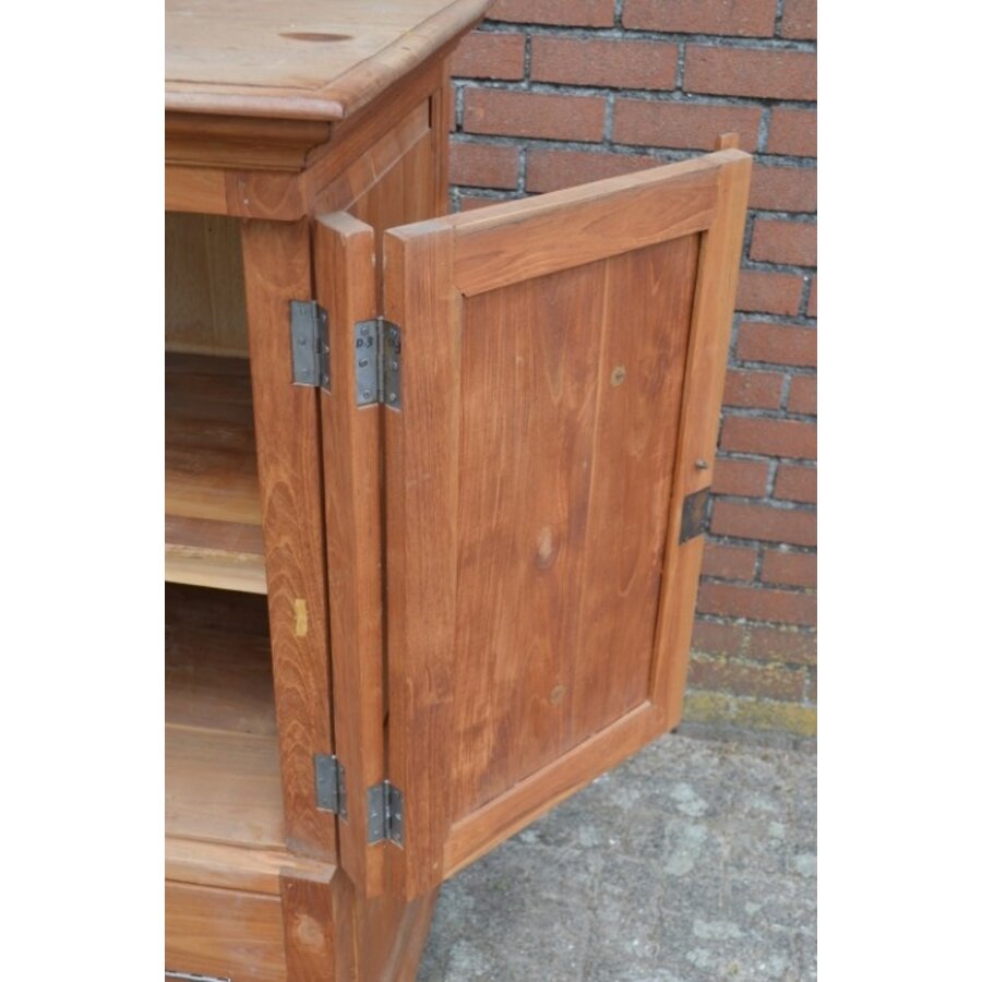 Asymmetrisch teakhouten dressoir met laden en deuren-6