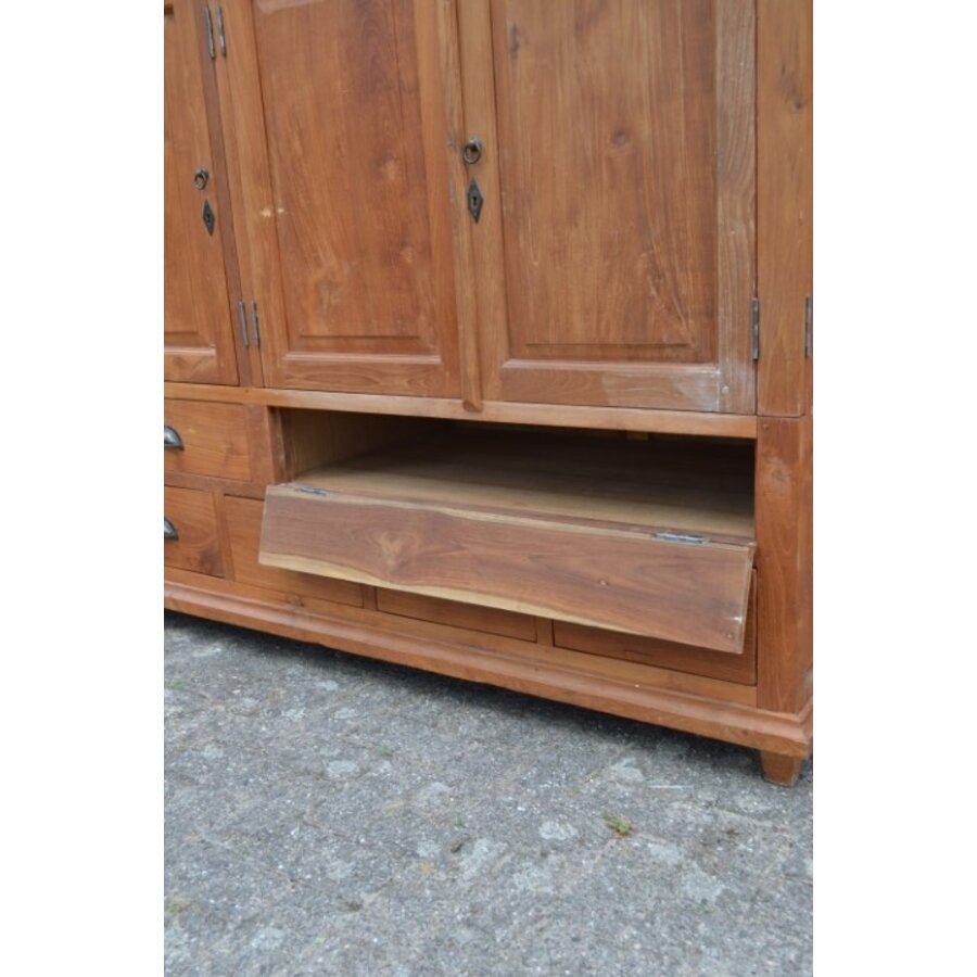 Asymmetrisch teakhouten dressoir met laden en deuren-7