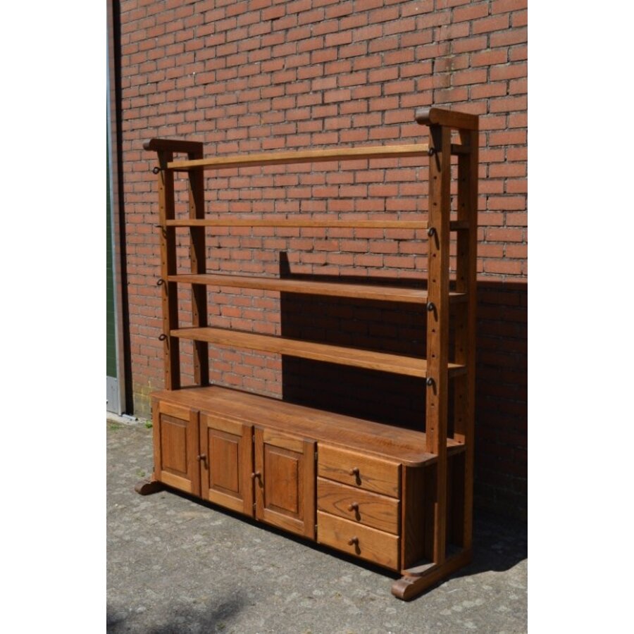 Vintage massief eiken kaaskast met laden en deuren-2