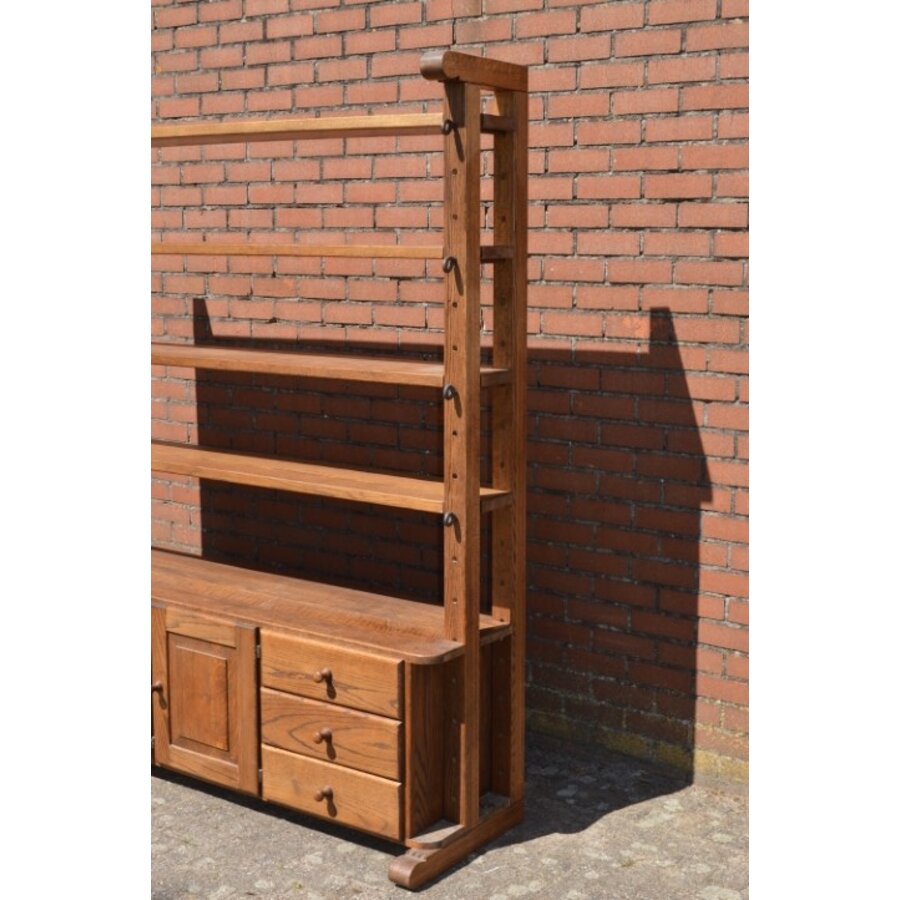 Vintage massief eiken kaaskast met laden en deuren-3