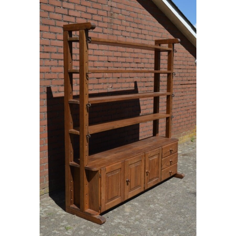 Vintage massief eiken kaaskast met laden en deuren-4