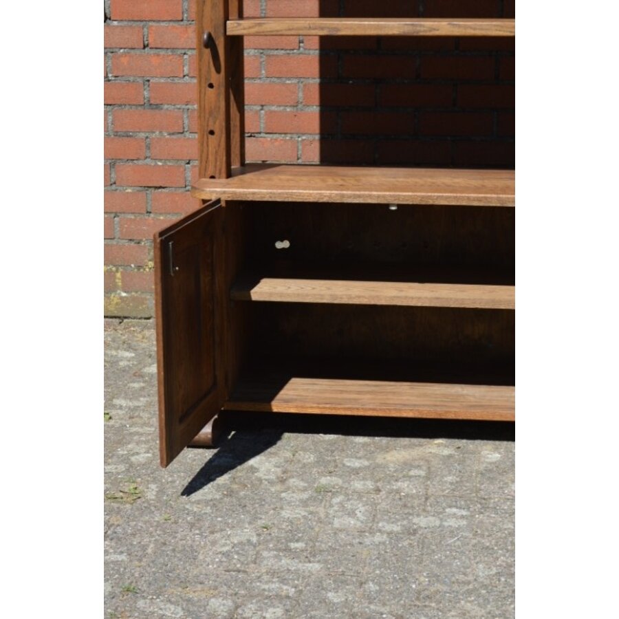 Vintage massief eiken kaaskast met laden en deuren-7
