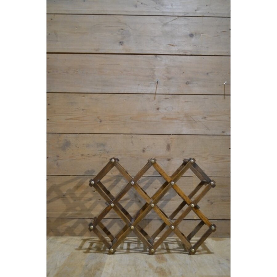 Vintage houten flessenrek in schaarmodel voor 10 flessen-2