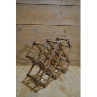 thumb-Vintage houten flessenrek in schaarmodel voor 10 flessen-3