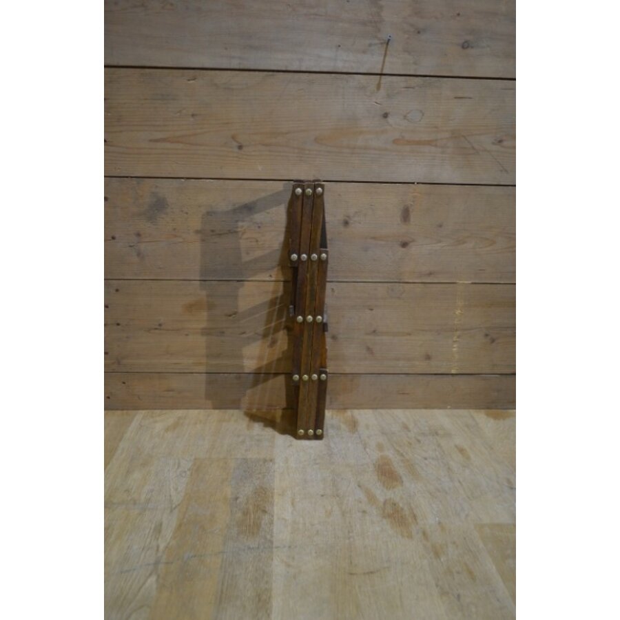 Vintage houten flessenrek in schaarmodel voor 10 flessen-5