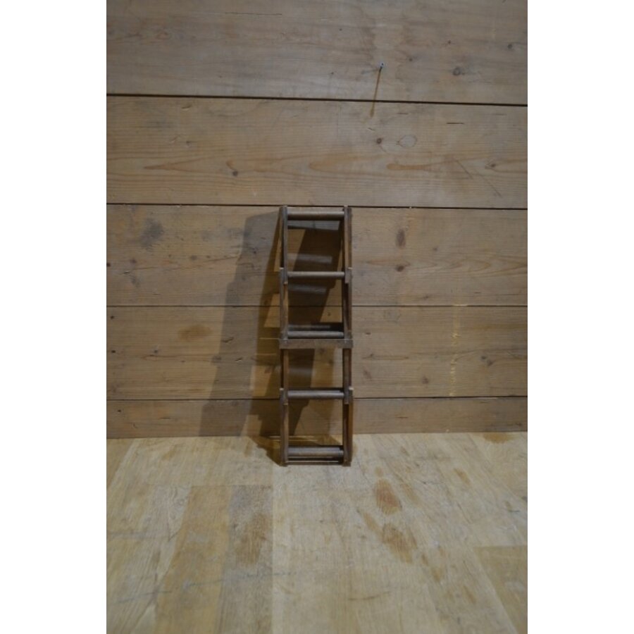 Vintage houten flessenrek in schaarmodel voor 10 flessen-6