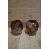 thumb-Set van 2 bruine gemarmerde glazen vaasjes van dik glas-1