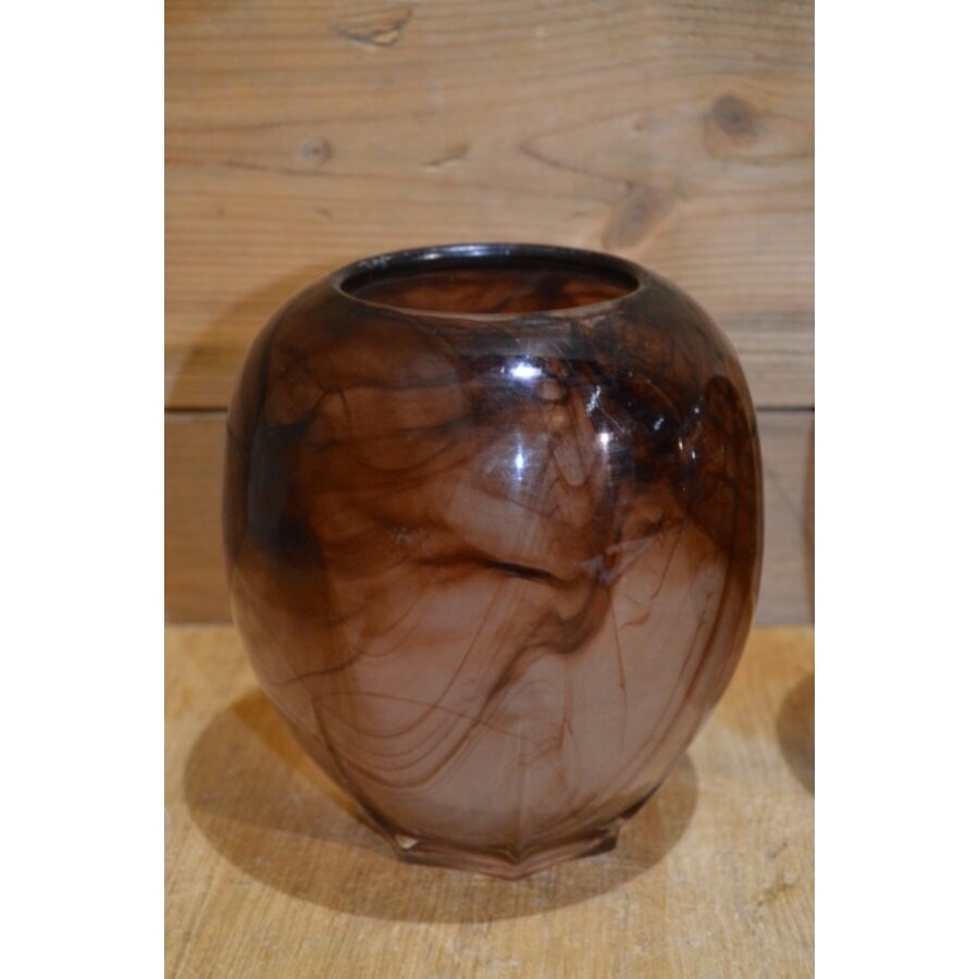 Set van 2 bruine gemarmerde glazen vaasjes van dik glas-2