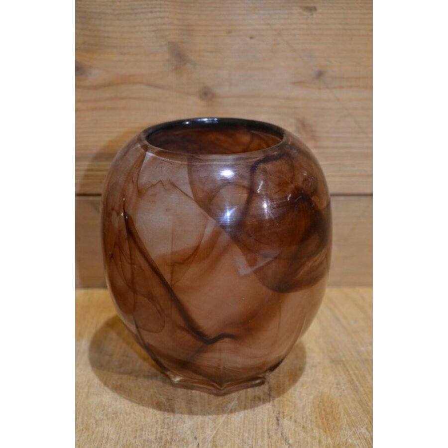 Set van 2 bruine gemarmerde glazen vaasjes van dik glas-3