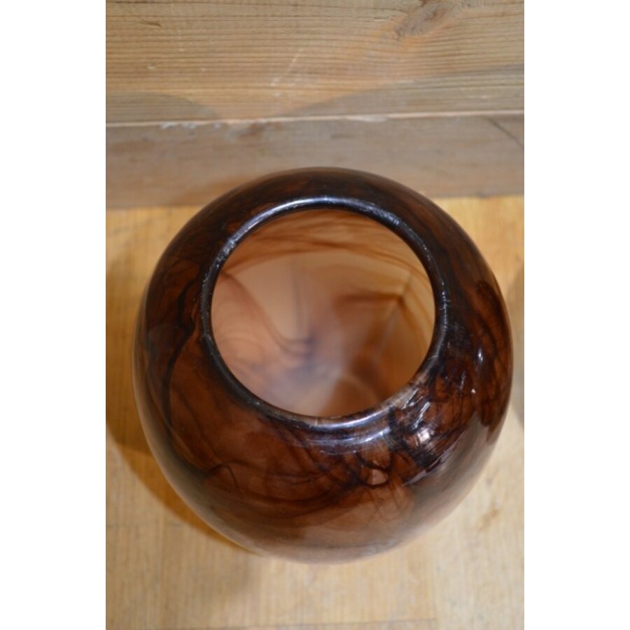 Set van 2 bruine gemarmerde glazen vaasjes van dik glas-4