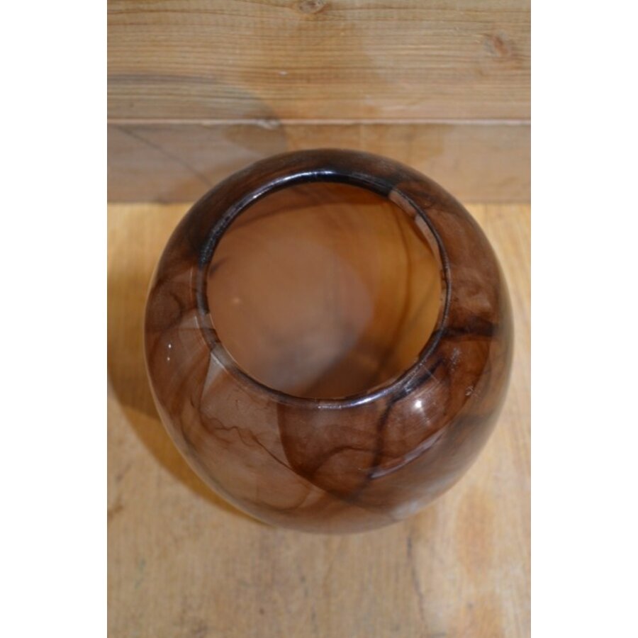 Set van 2 bruine gemarmerde glazen vaasjes van dik glas-5
