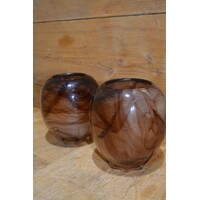 thumb-Set van 2 bruine gemarmerde glazen vaasjes van dik glas-6