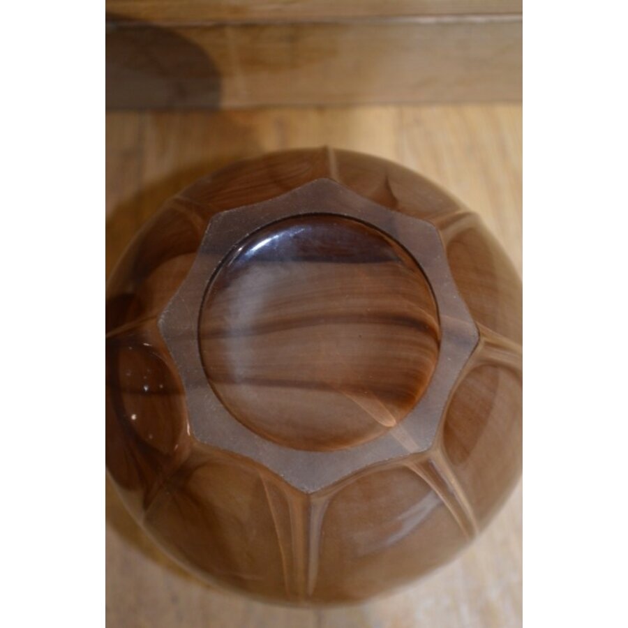 Set van 2 bruine gemarmerde glazen vaasjes van dik glas-8