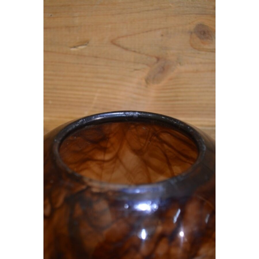 Set van 2 bruine gemarmerde glazen vaasjes van dik glas-9