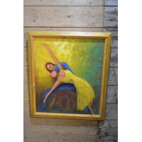 thumb-Olieverfschilderij dansend paar geel en koningsblauw-1