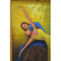 thumb-Olieverfschilderij dansend paar geel en koningsblauw-2