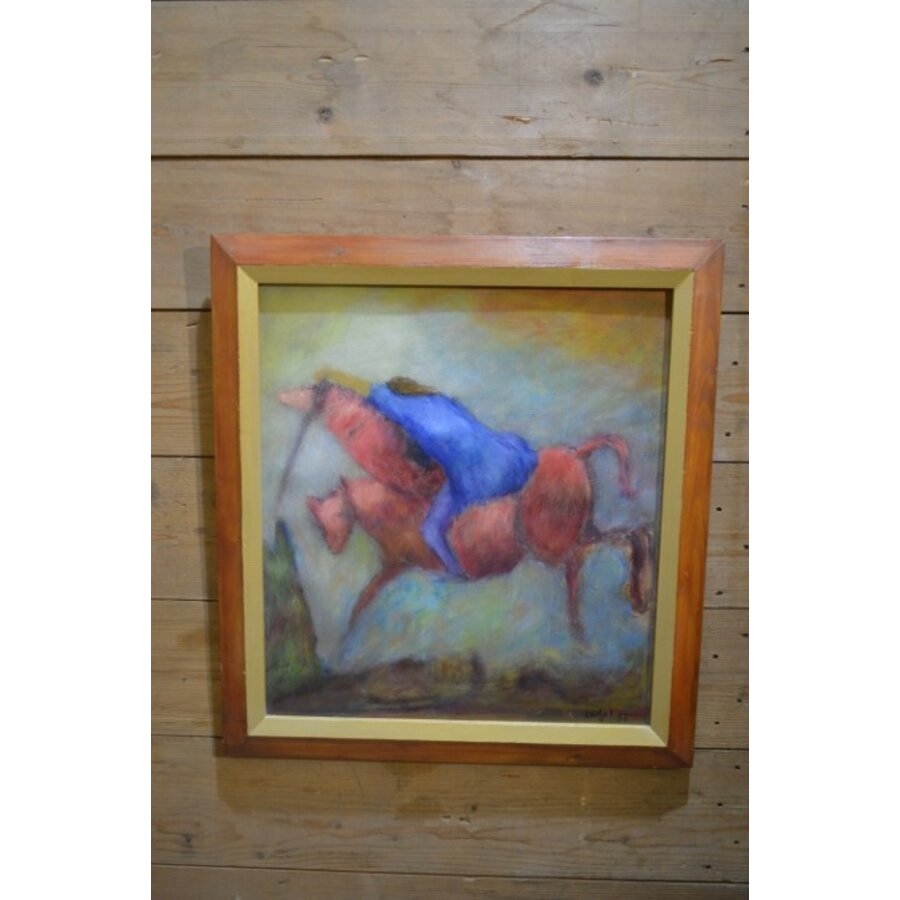Olieverfschilderij Mithras bedwingt de stier - Boukje Veltman-1