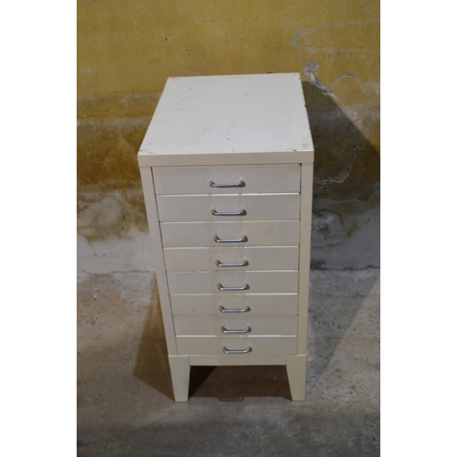 Vintage metalen ladenkastje met 8 ondiepe laden-2