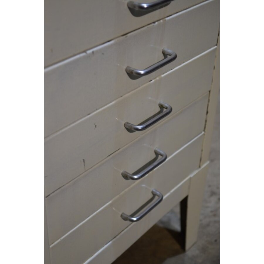 Vintage metalen ladenkastje met 8 ondiepe laden-6