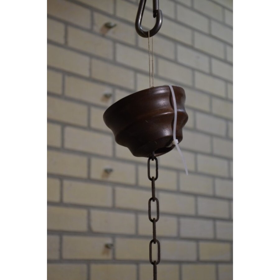 Antieke houten kroonluchter met houtsnijwerk voor kaarsen-4