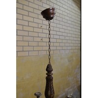 thumb-Antieke houten kroonluchter met houtsnijwerk voor kaarsen-5