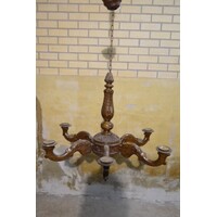 thumb-Antieke houten kroonluchter met houtsnijwerk voor kaarsen-6