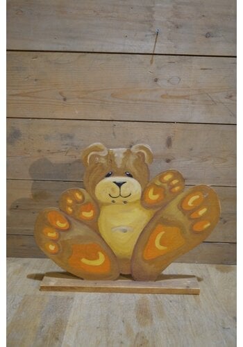 Vintage Vrolijke beer van hout 