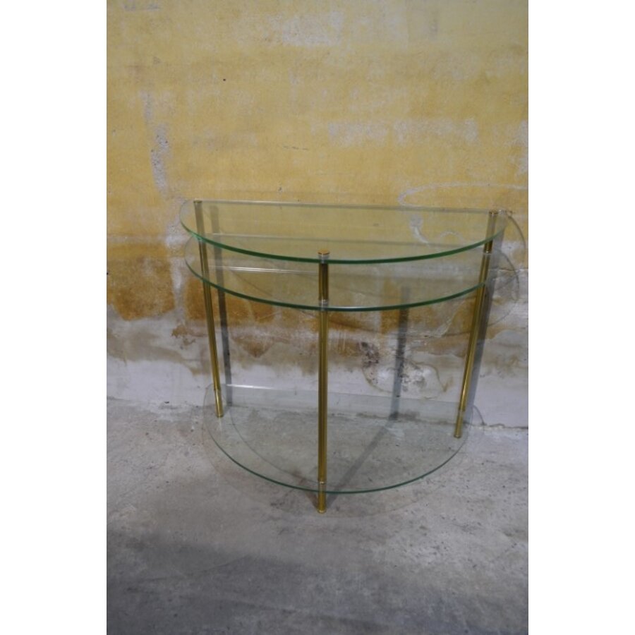 Glazen sidetable halfrond met goudkleurige poten-2