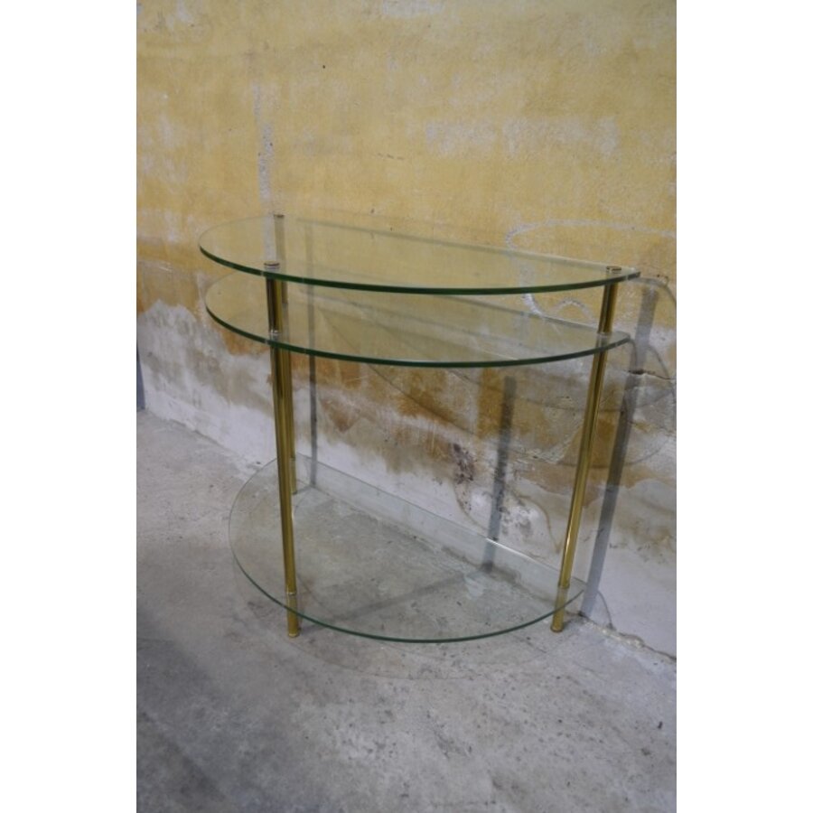 Glazen sidetable halfrond met goudkleurige poten-3