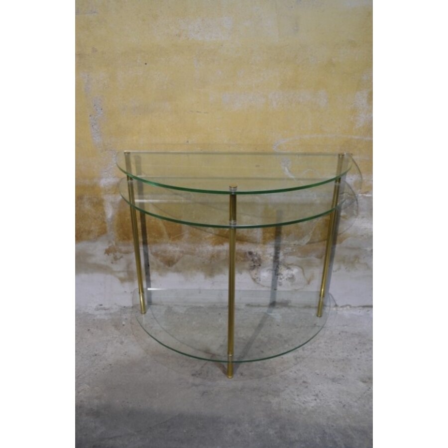Glazen sidetable halfrond met goudkleurige poten-4