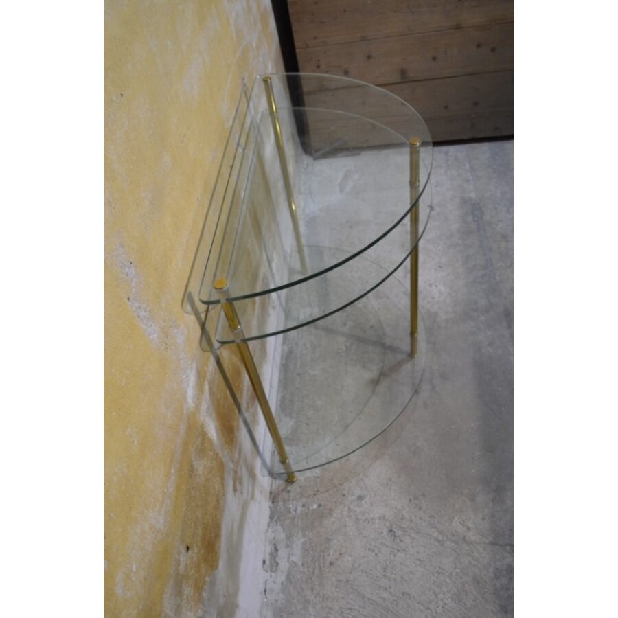Glazen sidetable halfrond met goudkleurige poten-5