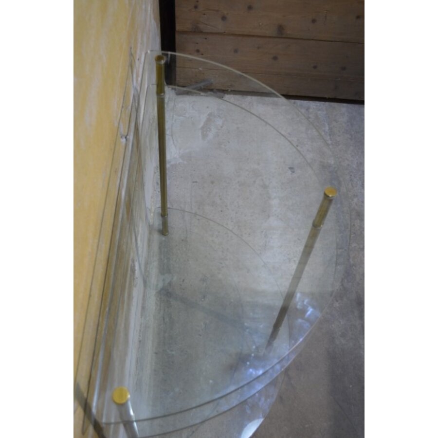 Glazen sidetable halfrond met goudkleurige poten-6