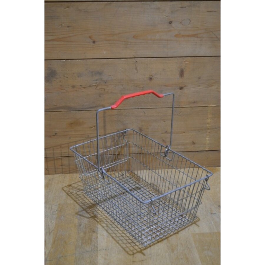 Vintage winkelmandje ijzerdraad rood kunststof-3