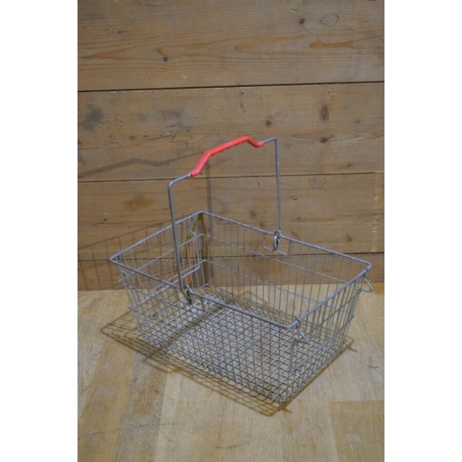 Vintage winkelmandje ijzerdraad rood kunststof-6