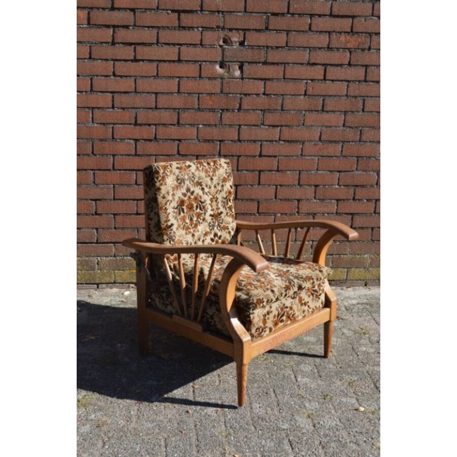 Vroege Art Deco eiken rookstoel met verstelbare rugleuning-1
