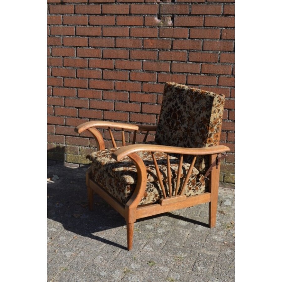 Vroege Art Deco eiken rookstoel met verstelbare rugleuning-4