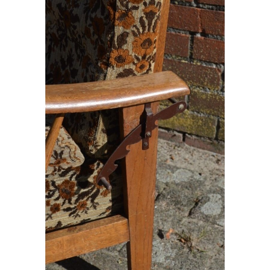 Vroege Art Deco eiken rookstoel met verstelbare rugleuning-5