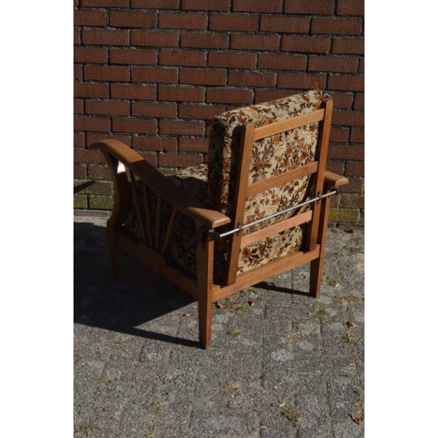 Vroege Art Deco eiken rookstoel met verstelbare rugleuning-6