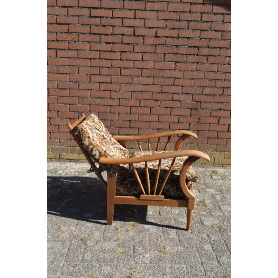 Vroege Art Deco eiken rookstoel met verstelbare rugleuning-8