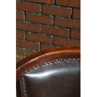thumb-Koloniale houten armstoel met donkerbruin leer en siernagels-8