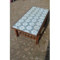 thumb-Salontafel met antieke tegeltjes en houten onderstel-5
