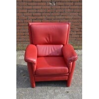 thumb-Comfortabele rode leren fauteuil met klassieke uitstraling-1