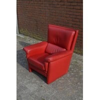 thumb-Comfortabele rode leren fauteuil met klassieke uitstraling-2