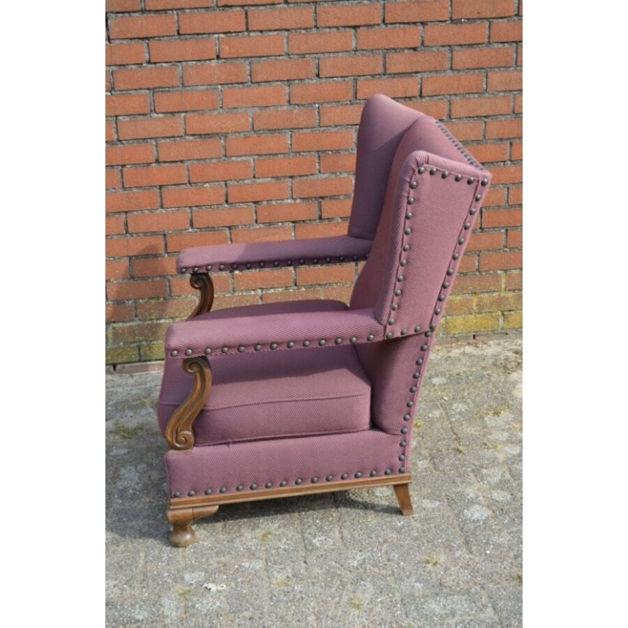 Engelse oorfauteuil met bordeaux stof-4