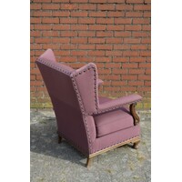 thumb-Engelse oorfauteuil met bordeaux stof-6